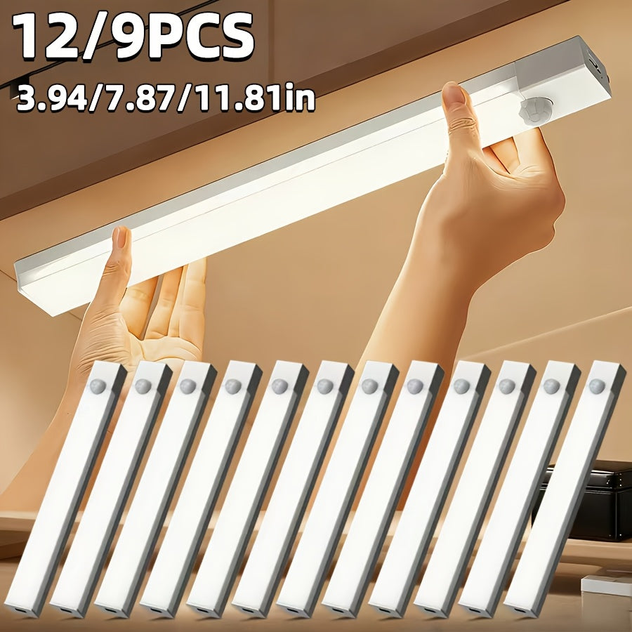 LED Motion Sensor Cabinet Lights USB Rechargeable 6 9 12pcs Wireless Night Light 3 Adjustable Modes for Bedroom Staircase Kitchen Closet Under Cabinet Bedside Reading Hallway Home Lighting