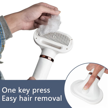 2-in-1 Pet Hair Dryer with Self-Cleaning Slicker Brush – Portable Dog & Cat Grooming Blow Dryer, 3 Temperature Settings, Low Noise, Stainless Steel Bristles, Home & Travel Grooming Tool