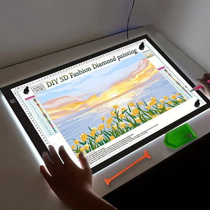 LED Tracing Light Pad Board A2 A3 A4, Dual Light Bar Ultra-Thin Copy Table with 3-Speed Dimming & Eye-Caring No-Grid Surface for Diamond Painting, Sketching & Drawing