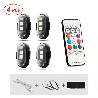 Wireless LED Strip Lights 8-Color Anti-Collision Warning Light with Remote Control – USB Rechargeable Waterproof LED Strips for Car Motorcycle Drone Bike, 4-Pack & 6-Pack