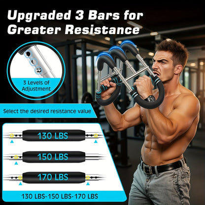 Adjustable Spring Exercise Bar 3-Speed Resistance Arm Trainer for Forearm Triceps Chest Strength, Detachable Portable Home Gym Fitness Equipment, Upper Body Muscle Builder - Black Mini, Red 3-Tube, Blue Reinforced