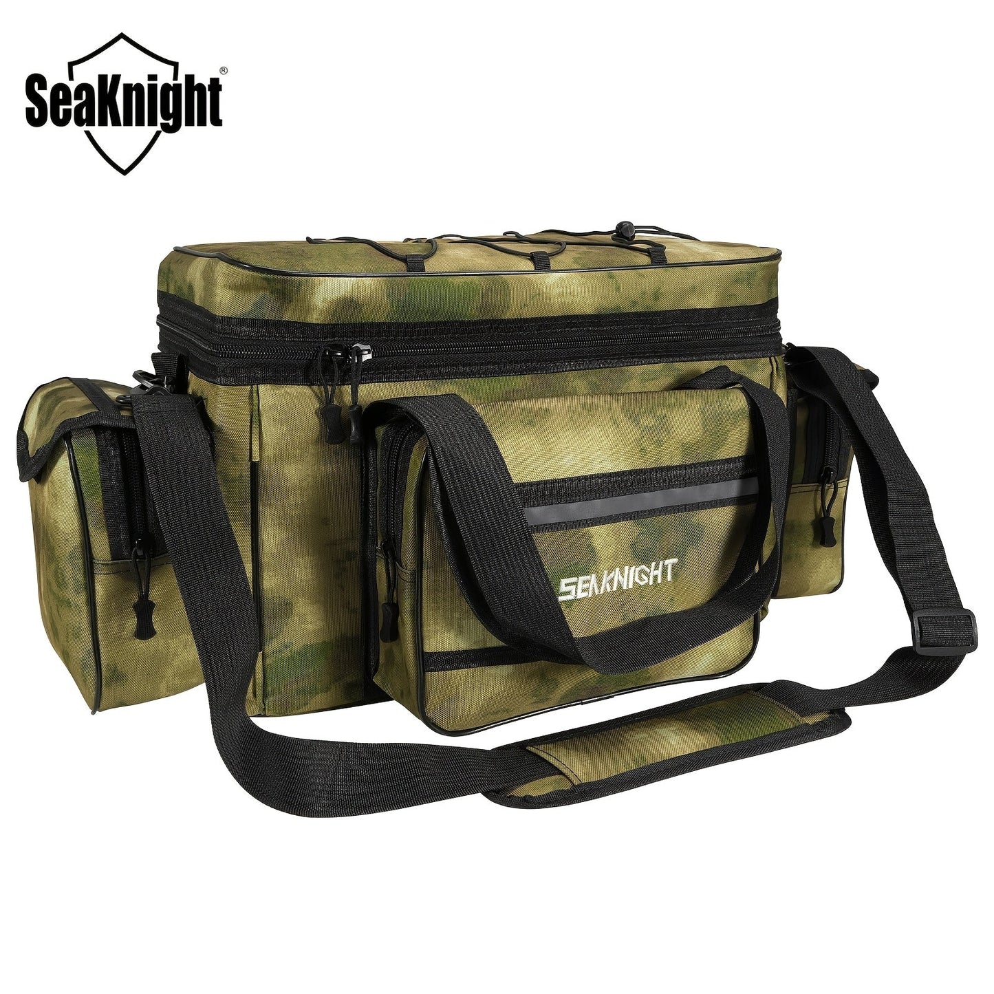 SeaKnight Fishing Tackle Bag Camo – Large Capacity Waterproof Nylon Shoulder Bag for Bass Trout Fishing Hiking Camping Outdoor Sports Travel Men Women
