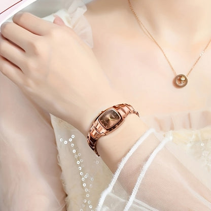 Glow in the Dark Women's Rhinestone Quartz Watch – Luminous Square Dial Ladies Wristwatch with Sparkling Crystal Bezel, Zinc Alloy Band, Elegant Fashion Timepiece, Birthday Valentine Gift for Her