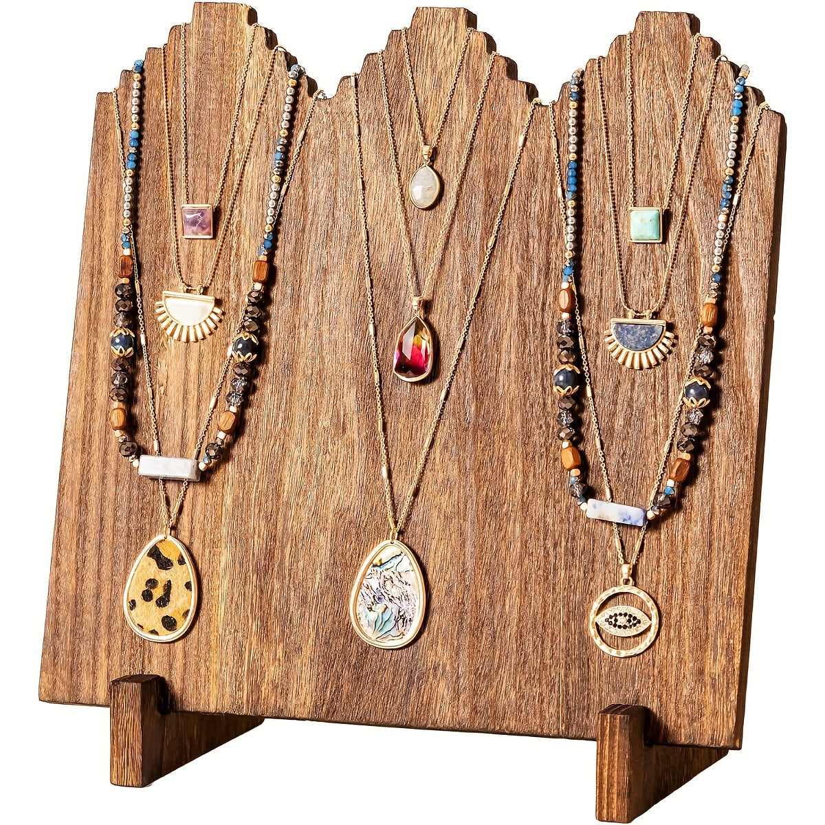 Wooden Necklace Jewelry Display Stand – Rustic Vertical Organizer for Craft Fairs, Vendors & Home Decor, Durable Wood Stable Base, Necklace Holder Showcase