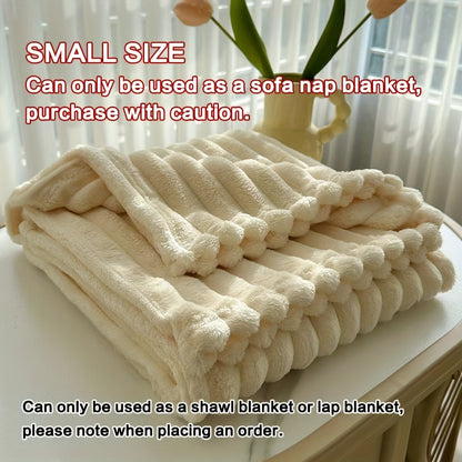 Fleece Throw Blanket Ultra-Soft 3D Faux Rabbit Fur Double-Sided – All-Season Cozy Blanket for Bed Sofa Travel Camping | 7 Colors 4 Sizes White Dark Gray Pink Khaki Purple Grey