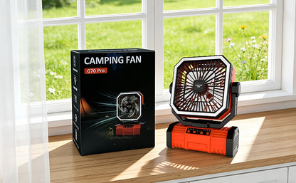 20000mAh Portable Camping Fan with Remote Control, LED Lights, 4 Speeds & 360° Rotation – Rechargeable Battery Operated Oscillating Tent Fan for Outdoor Camping, RV & Travel