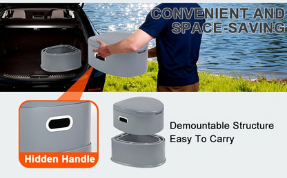 Portable Toilet for Adults Extra Large Indoor Outdoor Camping Commode with Detachable Inner Bucket & Removable Paper Holder – Lightweight Compact for Camping, RV, Boat, Van & Emergency Use (Gray/Black)