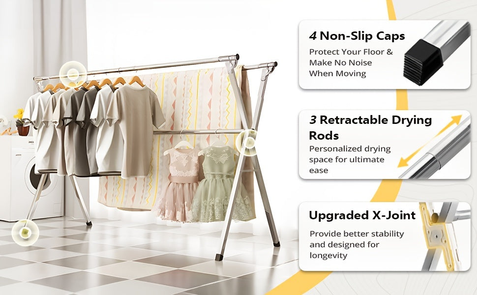Clothes Drying Rack Stainless Steel 63" & 78.7" Retractable Foldable Heavy Duty Laundry Drying Rack, Collapsible Indoor Outdoor Clothesline with Adjustable Length for Balcony Bedroom Laundry Room