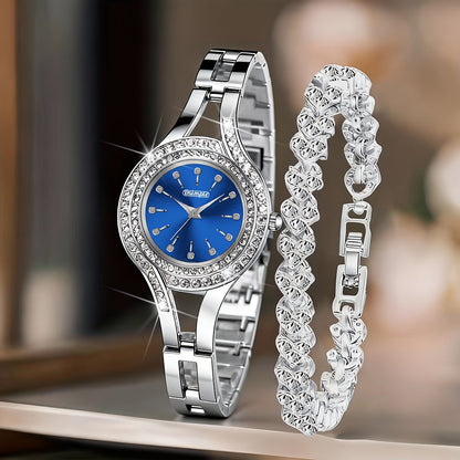 Women's Retro Quartz Watch Set 2pcs – Elegant Heart Chain Stainless Steel Rectangular Dial Analog Wristwatch, Court Style Luxury Timepiece Gift for Wedding, Easter, Birthday & Casual Wear