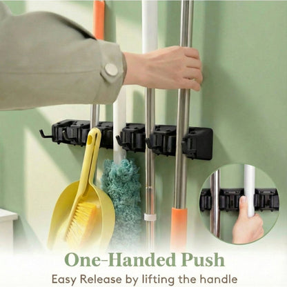 Wall-Mounted Mop and Broom Holder Organizer 5 Slots 6 Hooks Heavy-Duty Non-Slip Cleaning Tool Rack for Home Garage Kitchen Laundry Room Boat – Easy Install on Any Surface