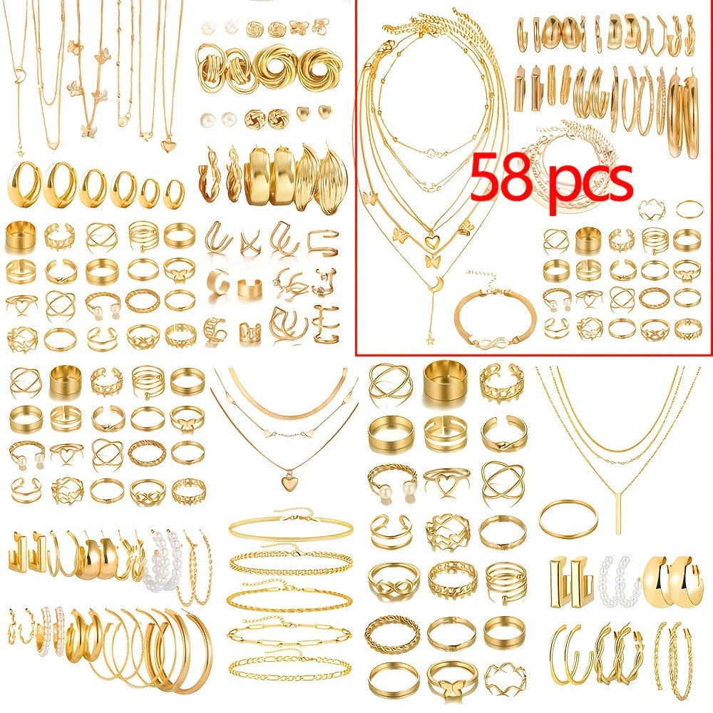 Retro Jewelry Set for Women 35-68pcs Butterfly Heart Star Moon Charms Elegant Mixed Lot Daily Wear & Gift