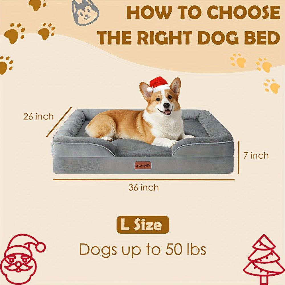 Extra Large Dog Sofa Bed 100% Supportive Foam 4-Sided Bolster Removable Washable Cover Non-Skid Bottom Joint Support Soft Warm Pet Couch Bed Grey M L XL XXL All Breeds