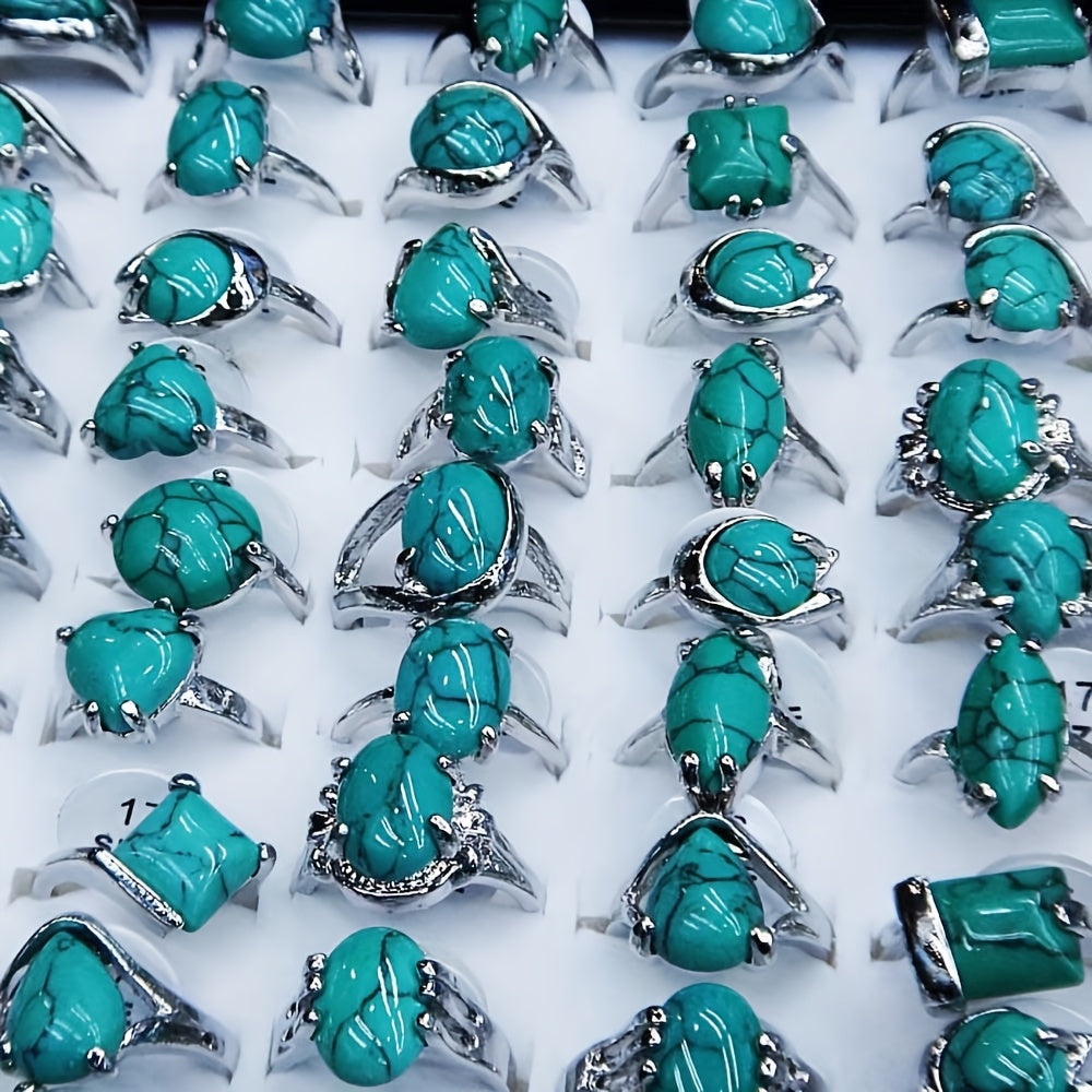 40Pcs Bohemian Turquoise Stacking Rings Set for Women – Heart, Teardrop & Geometric Vintage Boho Layering Rings, Perfect for Daily Wear, Vacation, Parties & Holiday Gifts