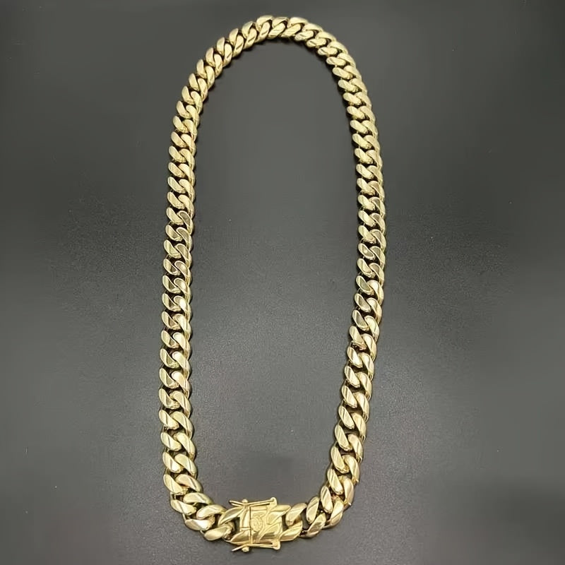 18K Gold Plated Cuban Chain Necklace for Men – 14mm Wide, 316L Stainless Steel, Waterproof & Hypoallergenic, 18 to 28 Inch – Heavy-Duty Hip Hop Jewelry Gift