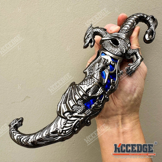 Medieval Dragon Fantasy Fixed Blade Knife with Scabbard 9 Inch – Non-Sharpened 440 Stainless Steel, Cosplay Prop, Historical Replica, Home Decor Collectible, 5 Colors