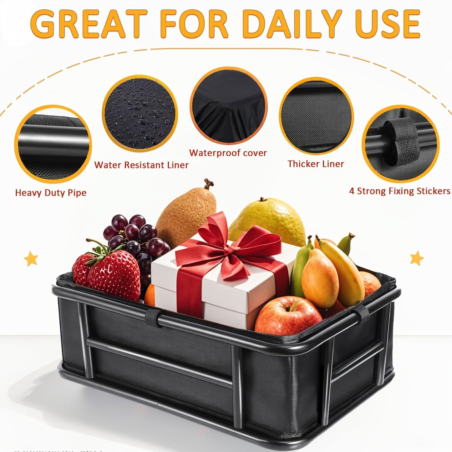 Heavy-Duty Iron Bike Basket – Large, Folding & Basic Removable Rear Bicycle Basket for Most Bikes & E-Bikes, Frame Mount, Black – for Groceries, Pets & Daily Commuting