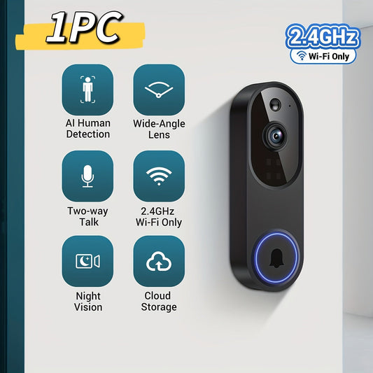 960P Smart Video Doorbell Wireless WiFi Camera – Two-Way Talk, Color Night Vision, AI Person & Vehicle Detection, 2.4G/5G WiFi, 3:4 Full View Screen, Real-Time Remote Monitoring for Home Security