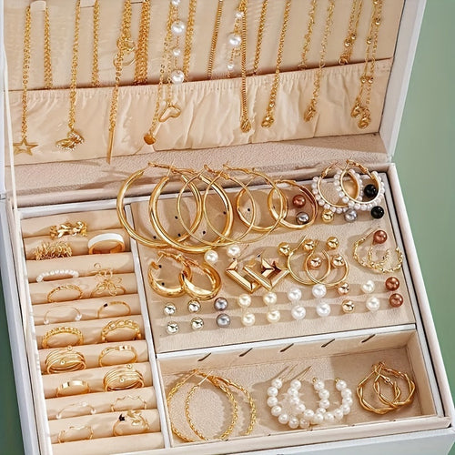 86pcs Faux Pearl Jewelry Set for Women – Necklace Bracelet Rings Earrings with Love Butterfly Star Moon Charms, Boho Fashion Accessories for Party Holiday Dating Daily Wear Gift