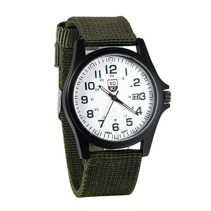 Men's Minimalist Nylon Strap Quartz Watch - Casual Analog Wristwatch with Luminous Dial, 24-Hour Calendar & Stainless Steel Case, Everyday Sport Field Watch for Men, Great Gift