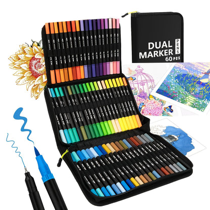 Dual Tip Alcohol Markers Set with Carrying Case 32 to 172 Colors – Professional Artist Markers for Drawing Sketching Card Making Illustration and Adult Coloring with Custom Packaging Bag Option