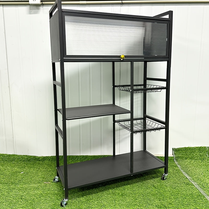 Rolling Metal Storage Cart with Wire Baskets & Wheels – Adjustable 3 or 4 Tier Movable Shelf Rack for Kitchen, Office, Garage & Pantry Organization, Sturdy Metal Organizer Cart with Locking Casters