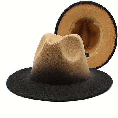 Wide Brim Fedora Hat for Women and Men Two Tone Gradient Color Jazz Panama Cap Unisex Classic Fashion Hat Multiple Colors