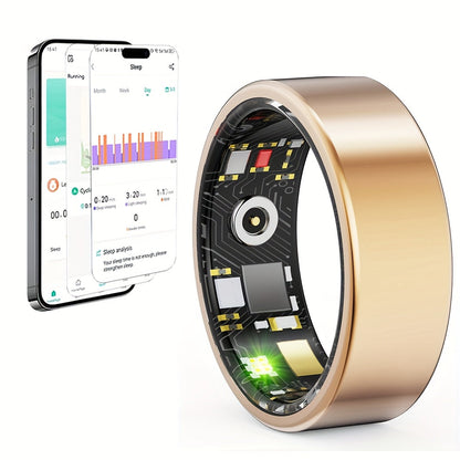 Smart Ring Sleep Tracker Heart Rate Monitor Fitness Wearable, Titanium Alloy Body Bluetooth 5.3, Step Counter Pedometer Distance Tracking, Magnetic Charging, Compatible with iPhone & Android – Black Rose Gold Silver