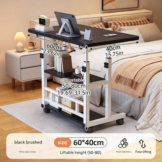 Portable Mobile Desk with Wheels & Adjustable Height Lift Table – Small Computer Study Desk for Bedside Sofa Crafts Home Office in Black or White