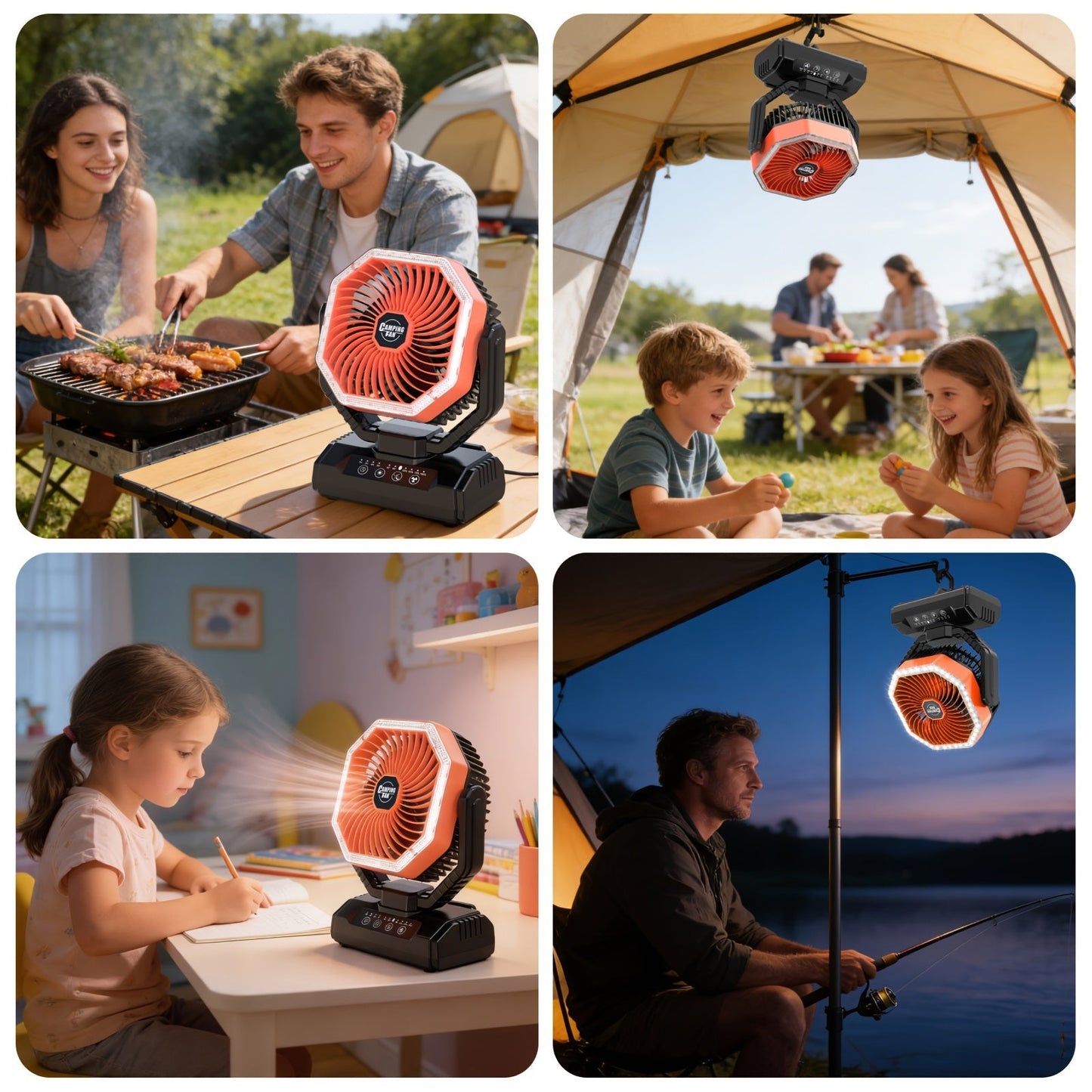20000mAh Camping Fan with LED Light & Remote Control – 4-Speed Brushless Motor, 180° Oscillating Portable Outdoor Fan, 22-26 Hour Battery Life, 40 LEDs, Timer – for Camping, Hiking, Tent, Emergency & Home Use