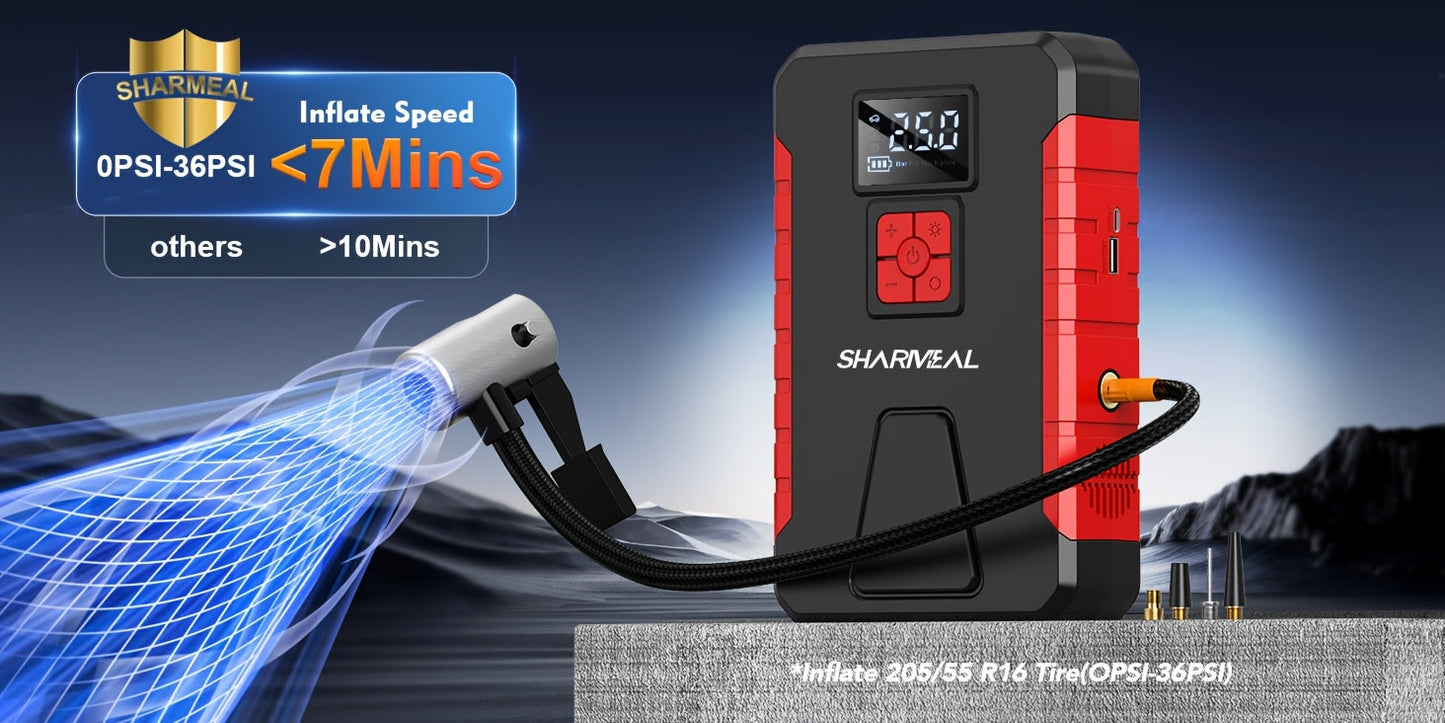 Portable Jump Starter 15000A-19000A Peak | 17-in-1 with 350PSI Air Compressor, 12V Car Battery Charger, LED Light, Digital Display – Emergency Kit for Cars, Trucks & SUVs