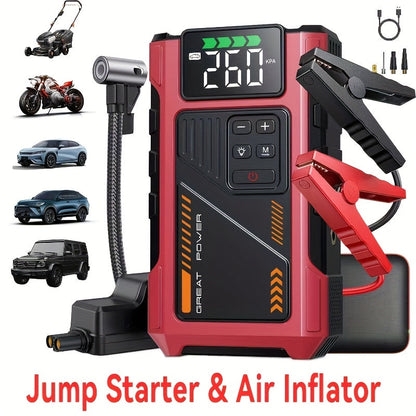 4000A Car Jump Starter with Air Compressor, 150PSI Tire Inflator & LED Light, Portable 12V Battery Jump Starter Pack for Gas 8.0L / Diesel 6.5L Engines – Car Emergency Kit