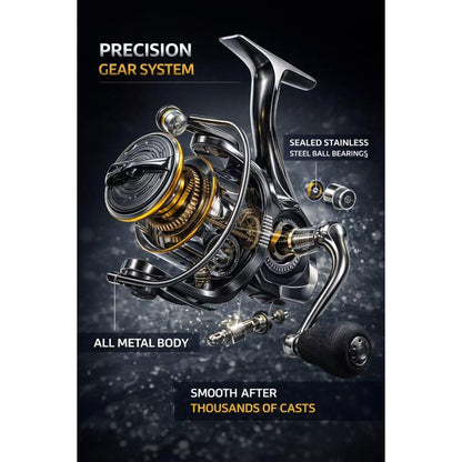 Spinning Fishing Reel High Gear Ratio Strong Drag System – Smooth Powerful Freshwater & Saltwater Fishing Reel with Sturdy Handle, Available in Sizes 500, 1000 & 3000 for Bass, Trout & Surf Fishing