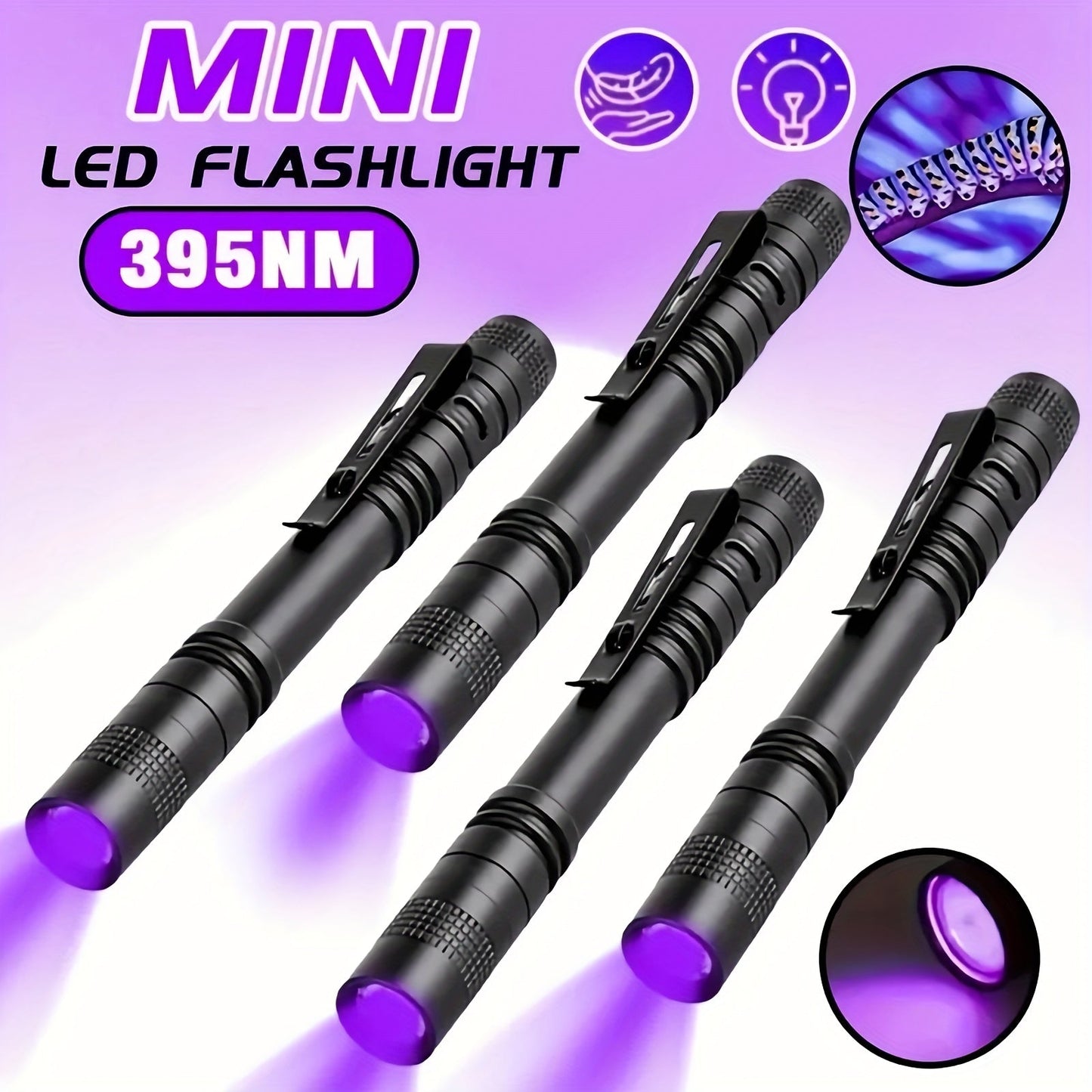 UV Blacklight Flashlight 395nm Portable Ultraviolet Light for Counterfeit Detection Pet Urine Stain Scorpion Hunting Ringworm, Multi-Pack 4/6/8/12pcs, AAA Battery Powered