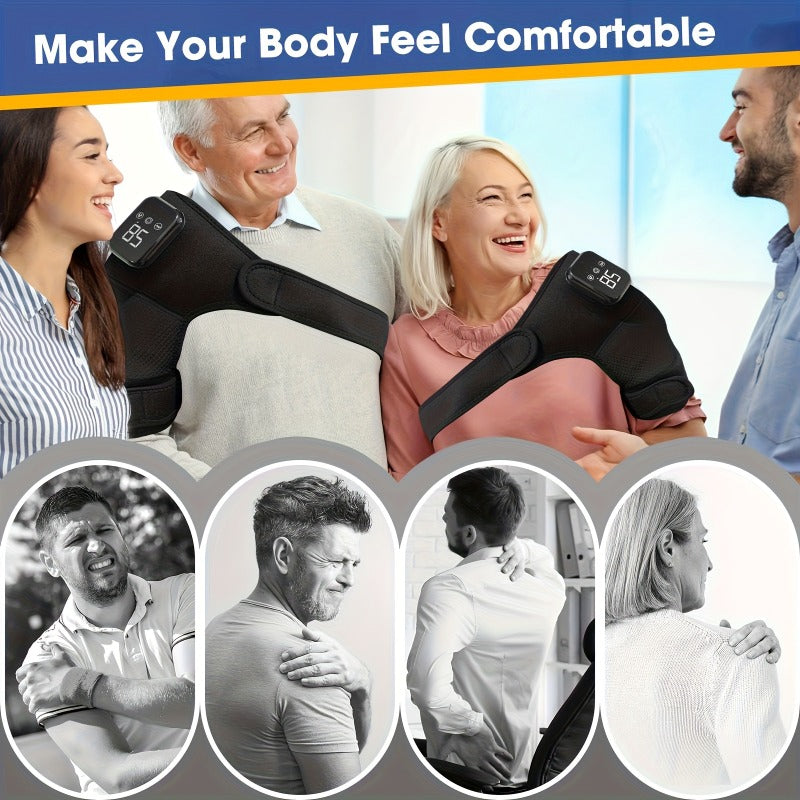 Cordless Shoulder Heating Massager with Vibration – 3 Heat & 3 Vibration Levels, LED Touch Screen, Electric Heating Pad for Shoulder, Elbow & Knee Pain Relief, Gift for Parents & Father’s Day