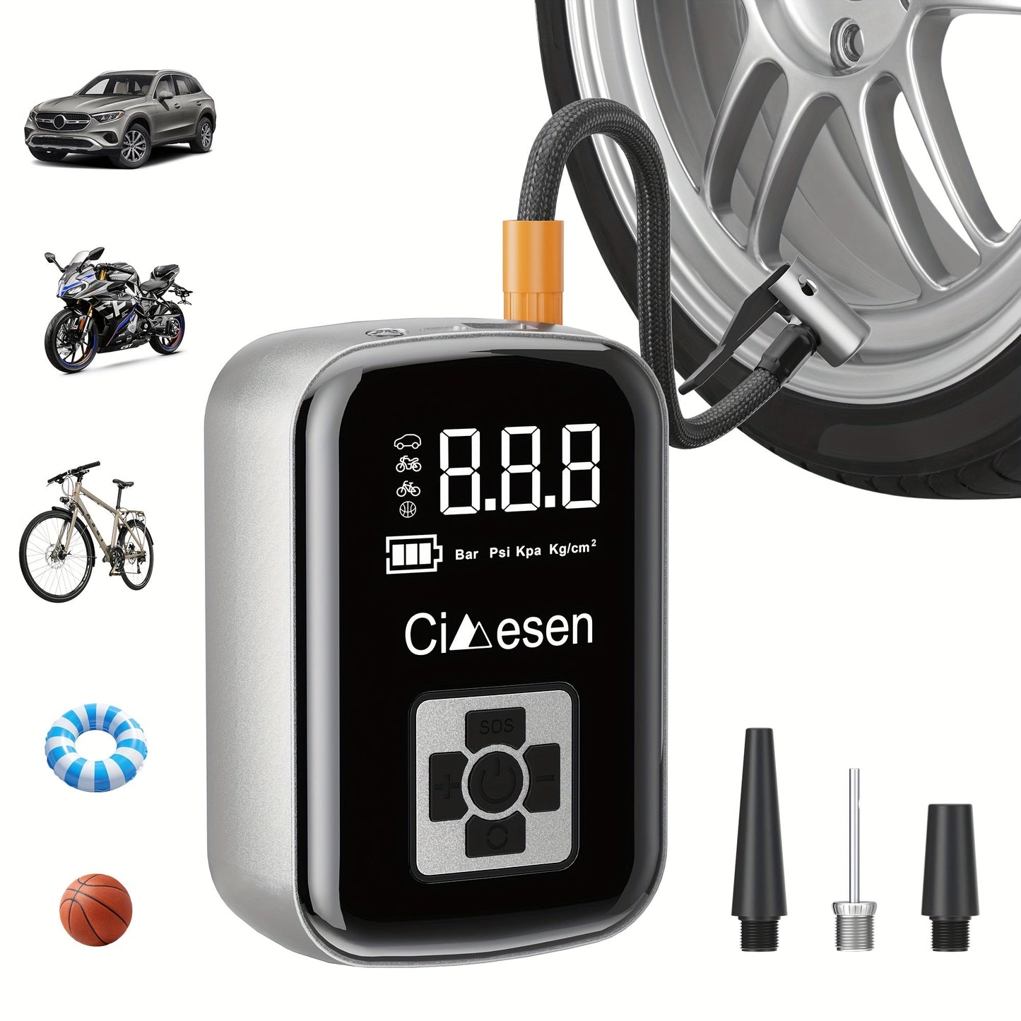 Portable Cordless Tire Inflator 150PSI Digital Display USB-C Rechargeable 4000mAh for Car Motorcycle Bike Ball