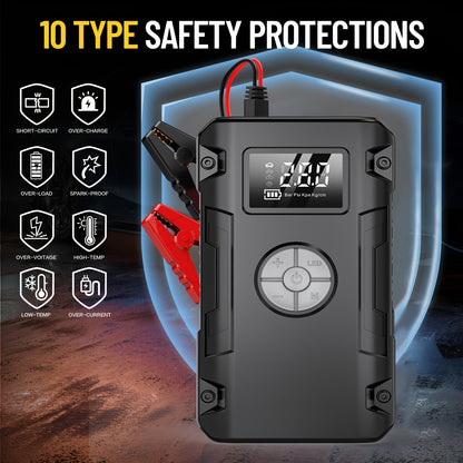 Car Jump Starter 10000A 7-in-1 with 150PSI Air Pump – Portable Battery Booster for Gas & Diesel Engines, High-Pressure Pump, Vehicle Emergency Kit, Power Bank