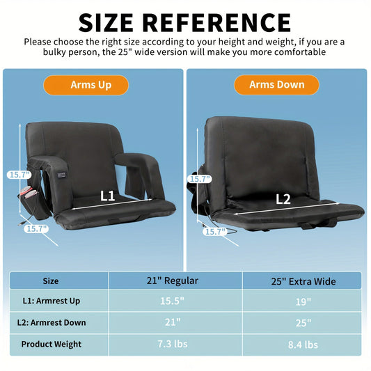 LILYPELLE Double Heated Stadium Seat with Back & Arm Support – Portable Bleacher Seat with 6 Reclining Positions, USB Heated Cushion for Sports Events, Outdoor Games, Travel & Hiking (Power Bank Not Included)