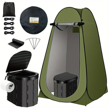 Portable Camping Toilet & Privacy Tent – Pop Up Potty Tent for Adults with 12 Toilet Bags, Ground Stakes, Windproof Ropes & Moisture Mat, Foldable Outdoor Toilet for Camping Travel Hiking