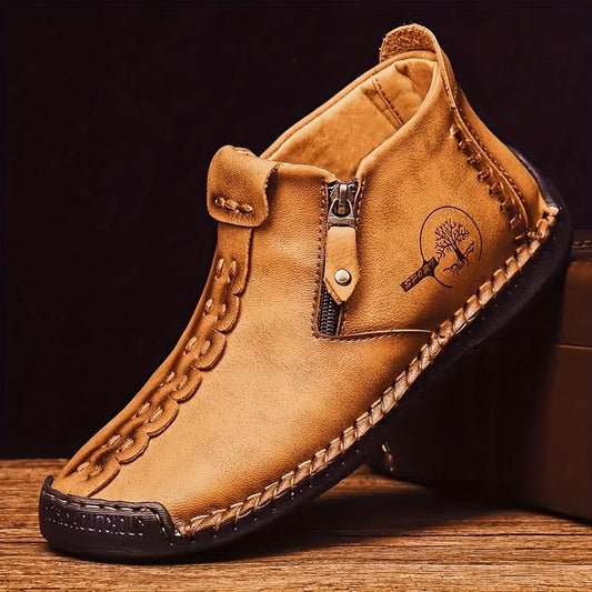 Men's Ankle Boots Hand-Stitched Casual Loafers Slip-On Outdoor Work Shoes for Men – 4 Colors, Sizes US 7.5-12.5, Durable Non-Slip Sole
