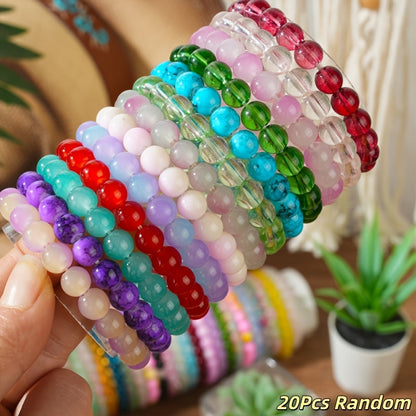 20pcs Boho Glass Bead Bracelet Set for Women – 8mm Handcrafted Colorful Elastic Stackable Bangles, Multi-Layer Beach Summer Jewelry, Perfect for Vacation Party Casual Daily Wear Gift