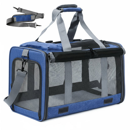 Airline Approved Soft-Sided Pet Carrier for Cats and Small Dogs - Breathable Collapsible Oxford Cloth Travel Crate with Privacy Cover Zipper Closure, Combo Set with Leash and Collar Included