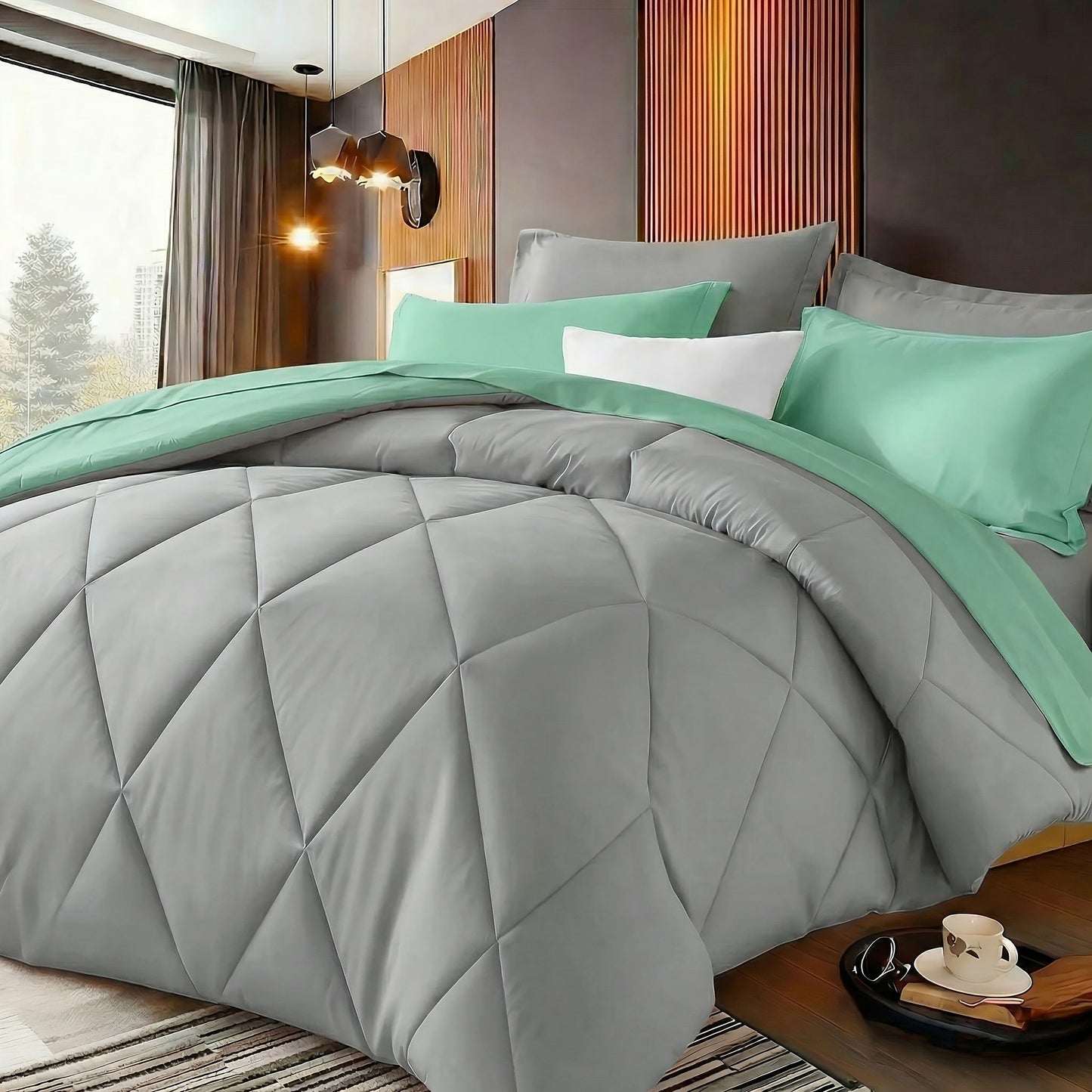 Quilted Comforter Set Twin Queen King Size – Soft Diamond Pattern Quilt with Pillowcases Ultra-Fine Fiber Fill Lightweight Breathable All-Season Bedding 2/3 Piece Multiple Colors