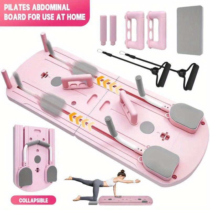 8-in-1 Foldable Pilates Board with Resistance Bands – Multi-Functional Core Abdominal Trainer, Anti-Deformation PP Material, Stable Flat Design, Compact Storage, Home Gym Equipment for Men & Women