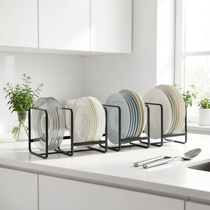 4-Pack Stainless Steel Cabinet Plate Organizer & Dish Rack – Space-Saving Plate Holder, Bowl Organizer & Dish Storage Rack for Kitchen Cabinet and Counter – Durable Kitchen Organizer Set
