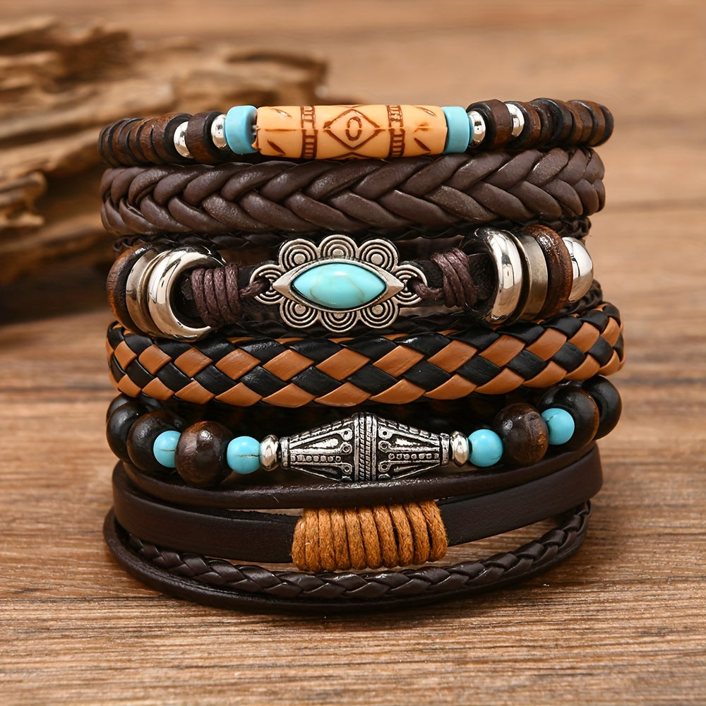 24pcs Boho Bracelet Set for Women – Turquoise Bead, Woven PU Leather & Flower Pendant Stackable Bracelets, Bohemian Western Denim Style Jewelry, Layered Wrist Stack Gift Set for Teen Girls & Adults