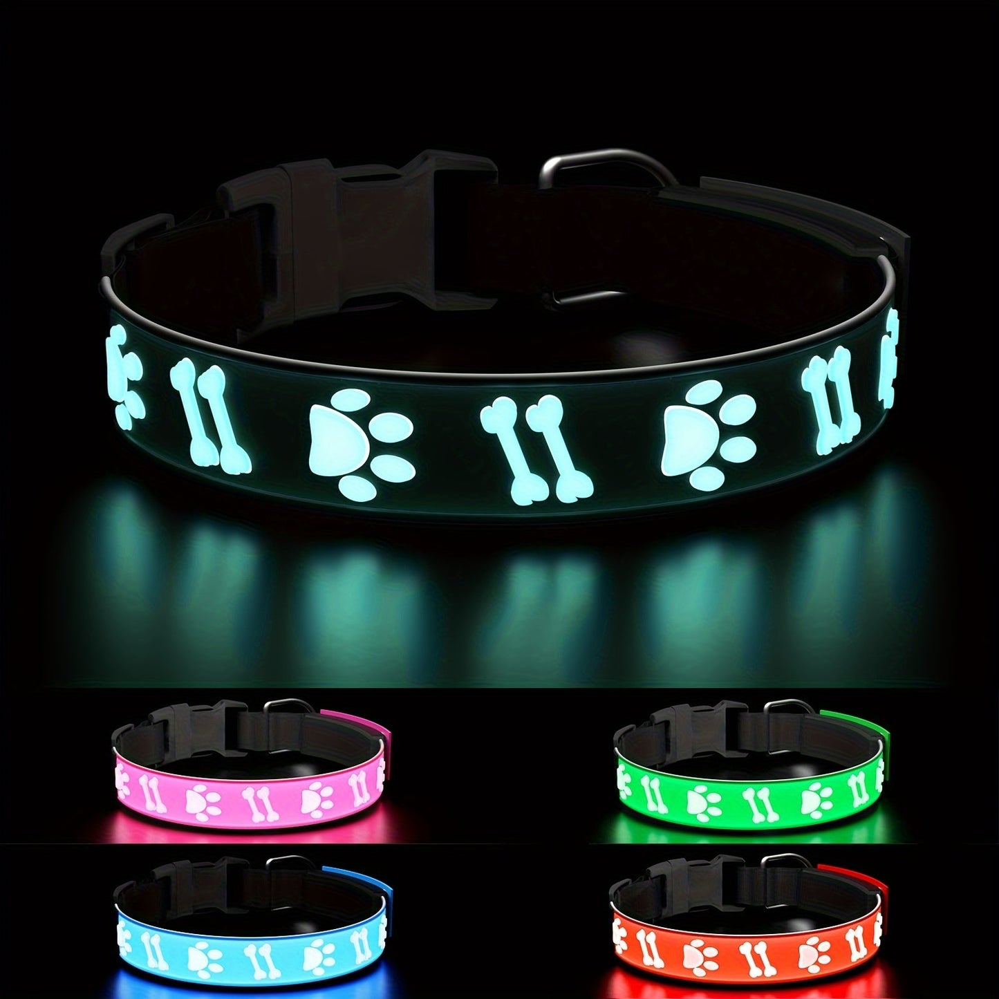 LED Dog Collar with 15 Light Modes USB Rechargeable – Glowing Safety Collar 3D Flash Patterns Night Walk Visibility XS S M L 5 Colors Blue Pink Red Green Black for Small Medium Large Dogs & Puppies