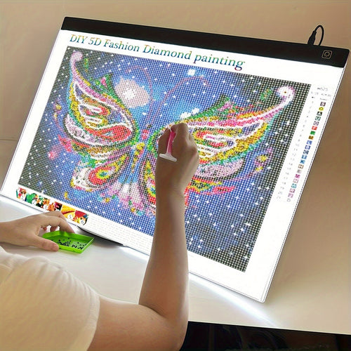 LED Light Pad for Diamond Painting – A2 A3 A4 A5 USB Powered, Adjustable Brightness, Ultra-Thin Light Board for Tracing Sketching Drawing Animation Stencil Art Craft, Optional Bracket & Drill Pen