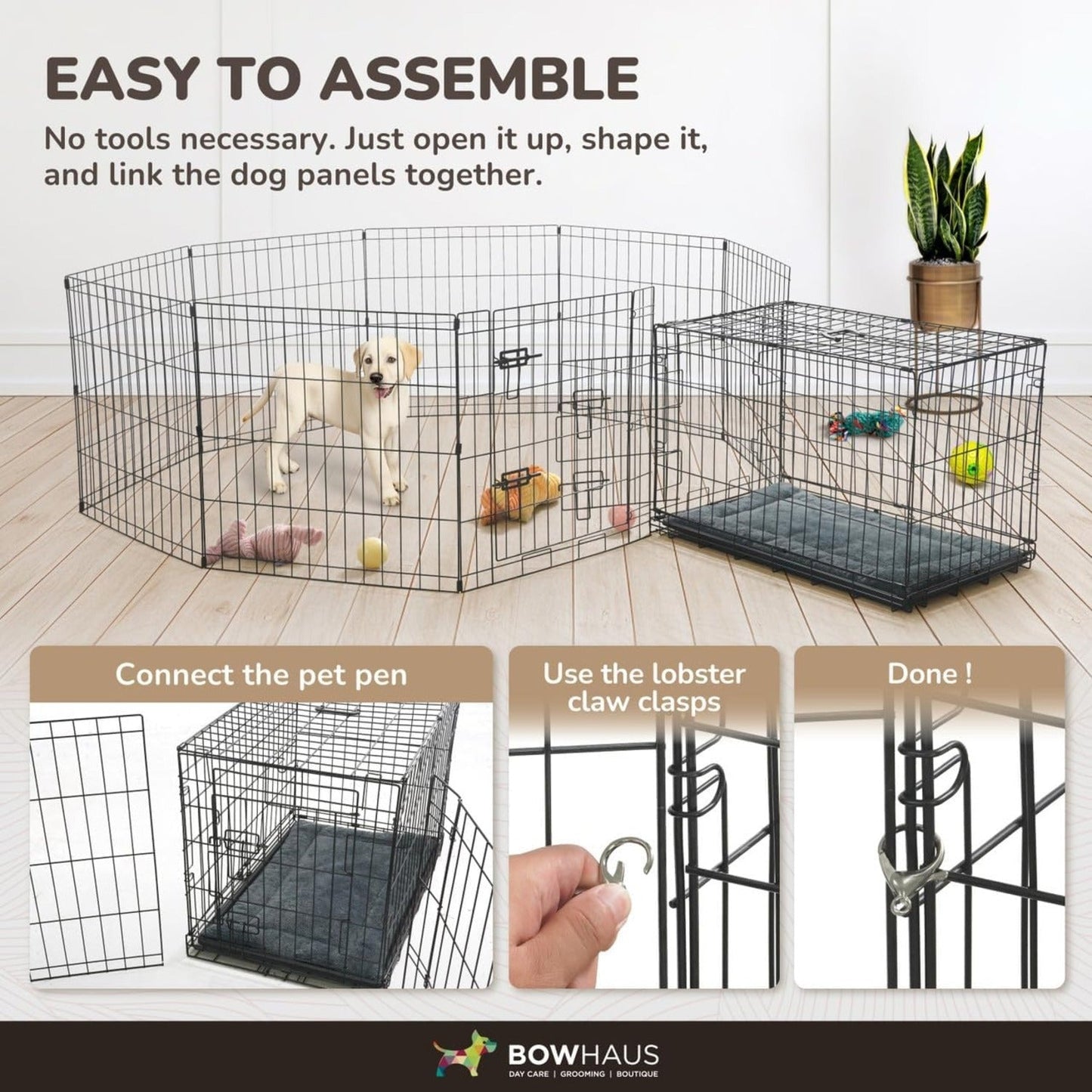 Foldable Dog Playpen 8 Panel – Heavy-Duty Metal Pet Kennel with Gate for Indoor & Outdoor Use, Portable Exercise Fence Cage for Small Dogs & Animals, Available in 24"/30"/36" Heights