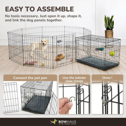 Foldable Dog Playpen 8 Panel – Heavy-Duty Metal Pet Kennel with Gate for Indoor & Outdoor Use, Portable Exercise Fence Cage for Small Dogs & Animals, Available in 24"/30"/36" Heights