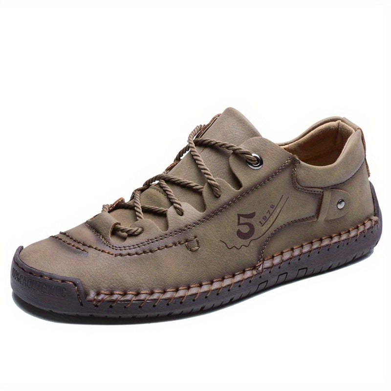 Men's Handmade Stitching Casual Sneakers – Flat Sole Lightweight Outdoor Walking Shoes in Black, Khaki, Blue, Military Green & Yellowish-Brown, Sizes US 7.5–12.5